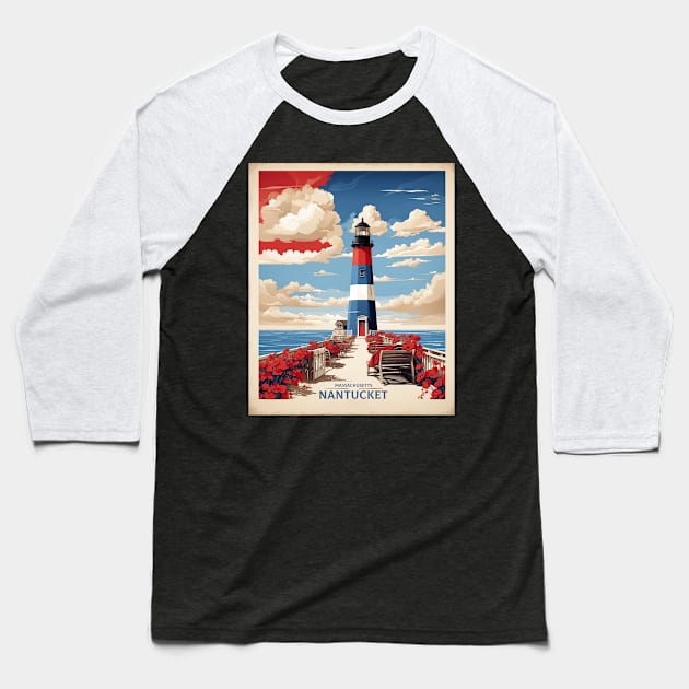 Nantucket Massachusetts United States of America Tourism Vintage Poster Baseball T-Shirt by TravelersGems